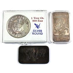 Miscellaneous 1oz .999 Fine Silver Bars and Round - 1988 Christmas Joy from National, 1995 Happy Ann