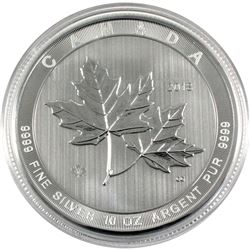 2018 Canada Magnificent Maple Leaves 10oz .9999 Fine Silver Coin (Capsule scuffed & light toning spo