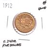 Image 1 : 1912 Canada $5 Gold Coin Extra Fine (Cleaned). Contains 0.242oz fine gold.