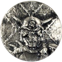 Beaver Bullion 5oz Demon Skull .999 Fine Silver Antiqued Poured Round. (TAX Exempt)