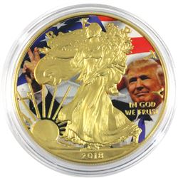 2018 USA 1oz Coloured & Gilded Trump .999 Fine Silver Eagle in Capsule with Smitty's Treasures COA #