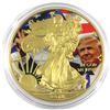 Image 1 : 2018 USA 1oz Coloured & Gilded Trump .999 Fine Silver Eagle in Capsule with Smitty's Treasures COA #