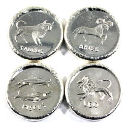 Beaver Bullion 1oz Pisces, Aries, Leo & Taurus .999 Fine Silver Hand Poured Rounds. 4pcs (TAX Exempt