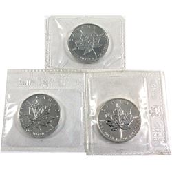 1990, 1993 & 2007 Canada 1oz .9999 Fine Silver Maple Leafs in Original Mint Sealed Plastic. 3pcs (TA