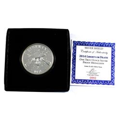 2014 Silver Shield 1oz Liberty or Death .999 Fine Silver Proof Coin in Original Display Box with COA
