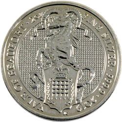 2019 Great Britain 5 Pound 2oz Queen's Beasts - The Yale of Beaufort .9999 Fine Silver Coin (Lightly
