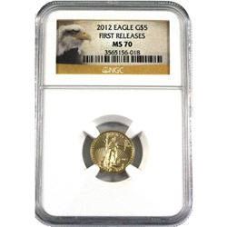 Scarce! 2012 USA 1/10oz Fine Gold Eagle NGC Certified MS-70 First Releases. (TAX Exempt)