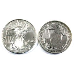 2020 Great Britain 1oz Britannia & 2020 USA 1oz Eagle .999 Fine Silver Coins. 2pcs (TAX Exempt)