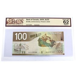 2004 BC-66b $100, Bank of Canada, Jenkins-Carney, Printed in 2009, S/N: EJZ4701835, BCS Certified CU