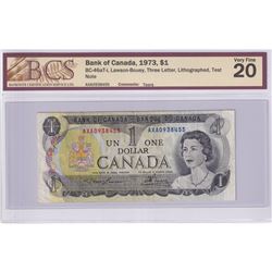 1973 BC-46aT-i $1, Bank of Canada, Lawson-Bouey, Three Letter, Lithographed, Test Note, S/N: AXA0938