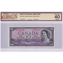 1954 BC-32a $10, Bank of Canada, Coyne-Towers, Devil's Face, Changeover, S/N: E/D6352144, BCS Certif