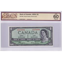1954 BC-29a $1, Bank of Canada, Coyne-Towers, Devil's Face, S/N: B/A5274304, BCS Certified UNC-60 Or