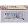 Image 1 : 1986 BC-56cA $5, Bank of Canada, Bonin-Thiessen, Replacement, S/N: FNX8298070, BCS Certified VF-20 (