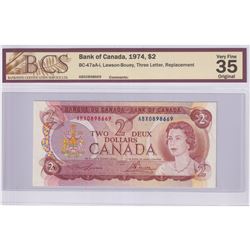 1974 BC-47aA-i $2, Bank of Canada, Lawson-Bouey, Three Letter, Replacement, S/N: ABX0898669, BCS Cer