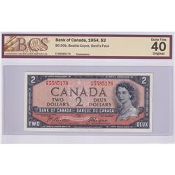 1954 BC-30b $2, Bank of Canada, Beattie-Coyne, Devil's Face, S/N: F/B5585176, BCS Certified EF-40 Or