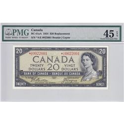 1954 BC-41aA $20, Bank of Canada, Beattie-Coyne, Replacement, S/N: *A/E0022001, PMG Certified EF-45