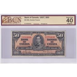 1937 BC-26b $50, Bank of Canada, Gordon-Towers, Changeover, S/N: B/H3584690, BCS Certified EF-40 Ori