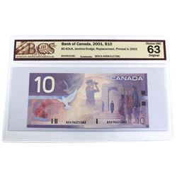 2001 BC-63cA $10, Bank of Canada, Jenkins-Dodge, Replacement, Printed in 2003, BEK (9.495M-9.675M), 