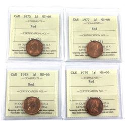 1975, 1977, 1978 & 1979 Canada 1-cent ICCS Certified MS-66. 4pcs