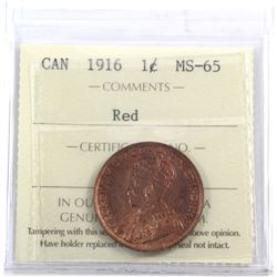 1916 Canada 1-cent ICCS Certified MS-65 Red.
