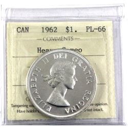 1962 Canada Silver $1 ICCS Certified PL-66 Heavy Cameo.