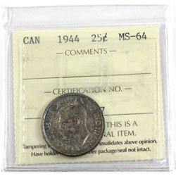 1944 Canada 25-cent ICCS Certified MS-64.