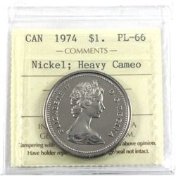1974 Canada Nickel $1 ICCS Certified PL-66 Heavy Cameo.