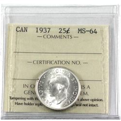 1937 Canada 25-cent ICCS Certified MS-64.