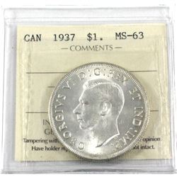 1937 Canada Silver $1 ICCS Certified MS-63.