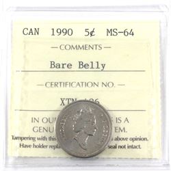 1990 Canada 5-cent Bare Belly ICCS Certified MS-64.