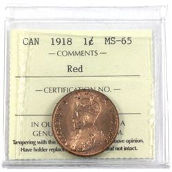 1918 Canada 1-cent ICCS Certified MS-65 Red.
