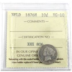 1876H Newfoundland 10-cent ICCS Certified VG-10.