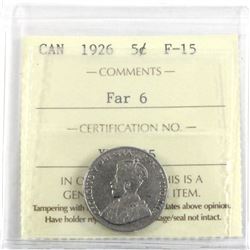 1926 Canada 5-cent Far 6 ICCS Certified F-15.