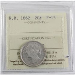 1862 New Brunswick 20-cent ICCS Certified F-15
