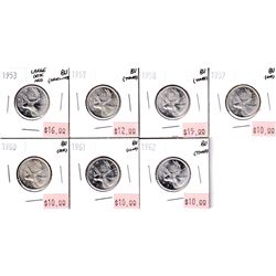 1953 Large Date NSS, 1957, 1958, 1959, 1960, 1961 & 1962 Silver 25-cent  BU Condition. Coins contain