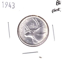1943 Canada 25-cent Brilliant Uncirculated (scratched).