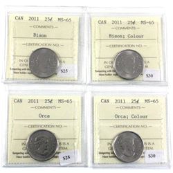 2011 Bison, 2011 Bison Coloured, 2011 Orca & 2011 Orca coloured  ICCS Certified MS-65. 4pcs