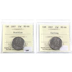 2007 Curling & 2007 Curling 25-cent ICCS Certified MS-66. 2pcs