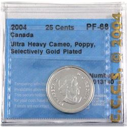 2004 Canada Poppy Gold Plated 25-cent CCCS Certified PF-68 Ultra Heavy cameo.