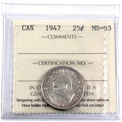 1947 Canada 25-cent ICCS Certified MS-63