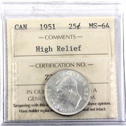1951 High Relief 25-cent ICCS Certified MS-64