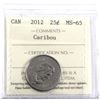 Image 1 : 2012 Caribou 25-cent ICCS Certified MS-65