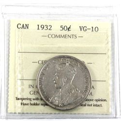 1932 Canada 50-cent ICCS Certified VG-10