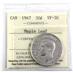 1947 Maple Leaf 50-cent ICCS Certified VF-30
