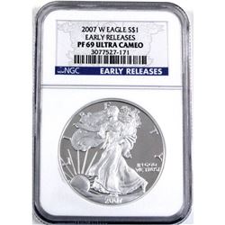 2007 W USA silver proof Eagle NGC Certified PF-69 Ultra Cameo
