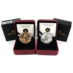 2013 $3 Canada - An Allegory Bronze & 2013 $10 Year of the Snake 1/2oz Fine Silver Coins. 2pcs (TAX 