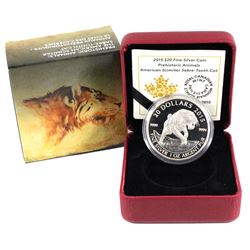 2015 Canada $20 Prehistoric Animals - American Scimitar Sabre-Tooth Cat Fine Silver Coin. (TAX Exemp