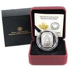 2014 Canada $25 Matriarch Moon Mask Fine Silver Coin (Black coin casing in box has a small crack). T