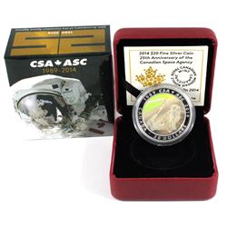2014 $20 Canadian Space Agency 25th Anniversary Fine Silver Hologram Coin. TAX Exempt