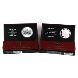 2005 Canada $5 60th Anniversary of the End of WWII & 2005 $10 Year of the Veteran Fine Silver Coins 